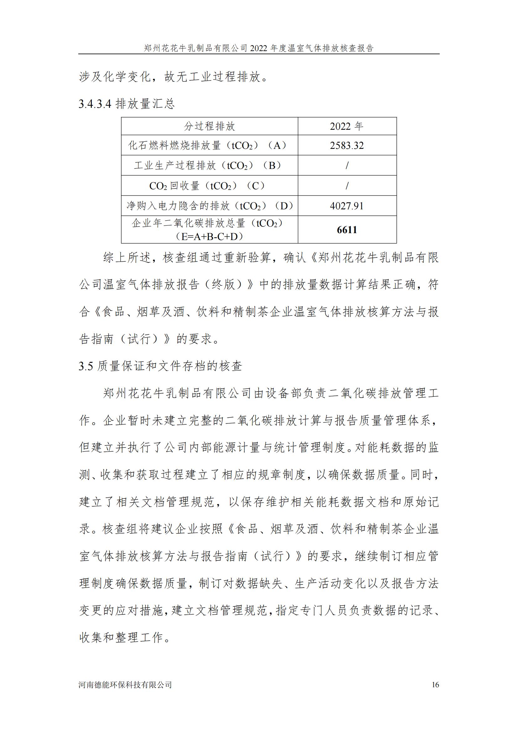 《郑州XINGKONG.COM星空体育(中国大陆)科技公司乳制品有限公司2022年度温室气体排放核查报告》公示